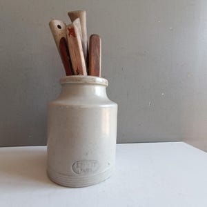 French antique mustard Julien Damoy Paris sandstone jar pot / pottery crock vintage / Cutlery utensils shabby chic kitchen