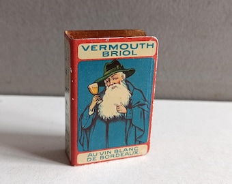 Antique French Advertising Match Box Holder tin Cover case Vermouth Briol aperitif  / vintage enamel sign bar bistrot decor