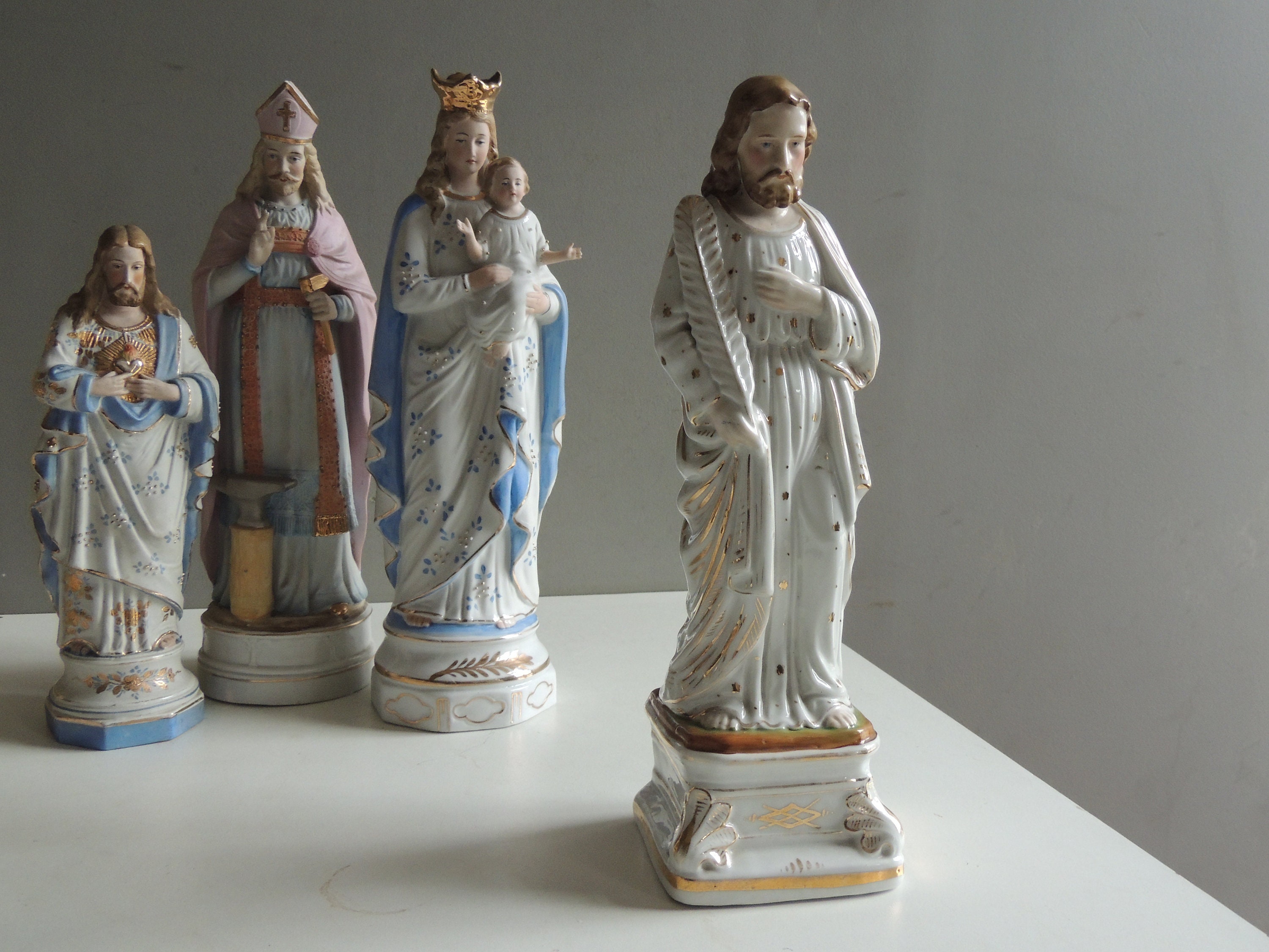Rare Grand Saint Joseph à La Plume en Porcelaine de Paris Xixème/Antique Statue Statuette Religieuse
