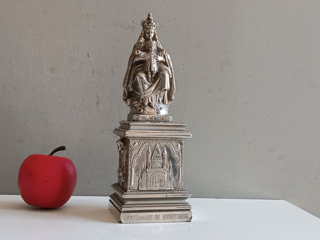 Antique French Metal Statuette Statue Notre Dame De Liesse to Jesus ...