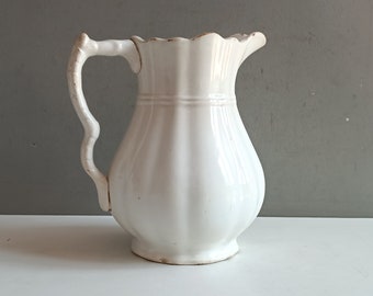 Antique French pot pitcher jug white ironstone Creil & Montereau 19th / jar bowl creamware ceramic shabby chic