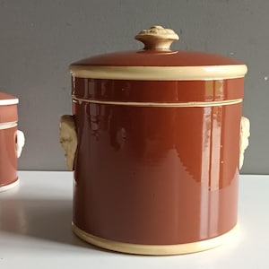 French antique large ironstone terrine jar Foie gras pot vintage Sarreguemines 1930 yellow glazed