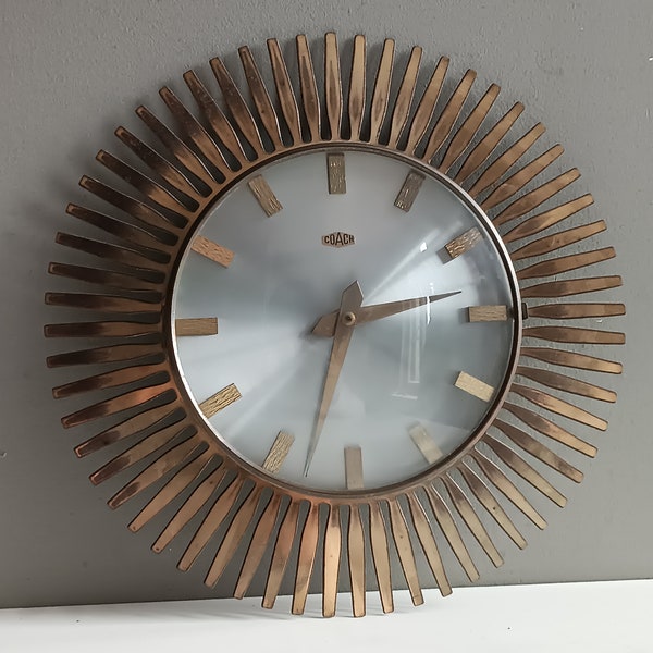 Pendule horloge soleil murale vintage laiton Coach Junghans mid century design sixties 60's  / en état de fonctionnement