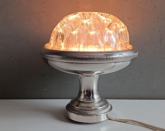 French vintage flower pick lamp vase in Reims glass with silver metal base / shabby chic decor