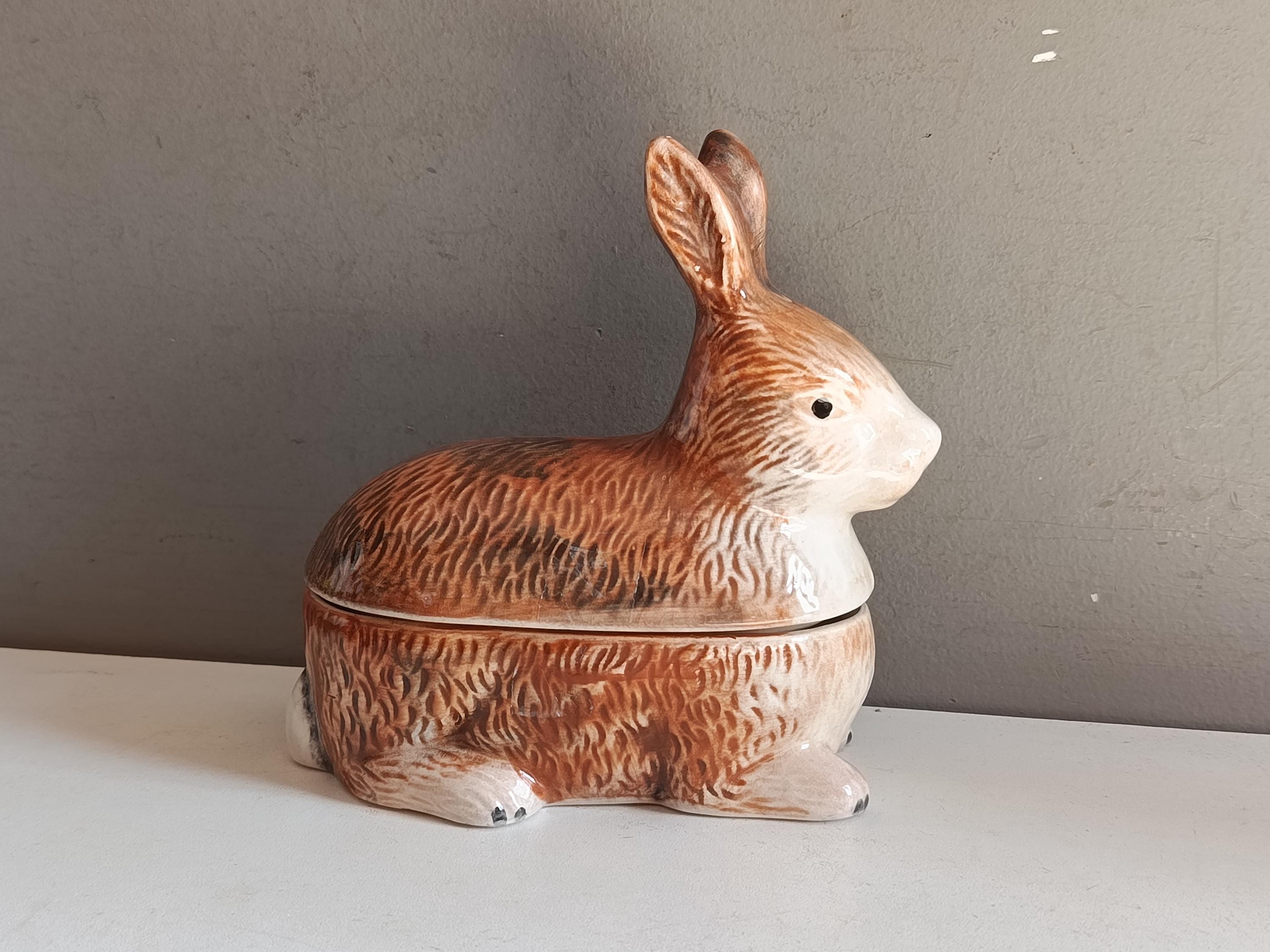 Ancienne Terrine Zoomorphe en Céramique Signée Michel Caugant : Lapin