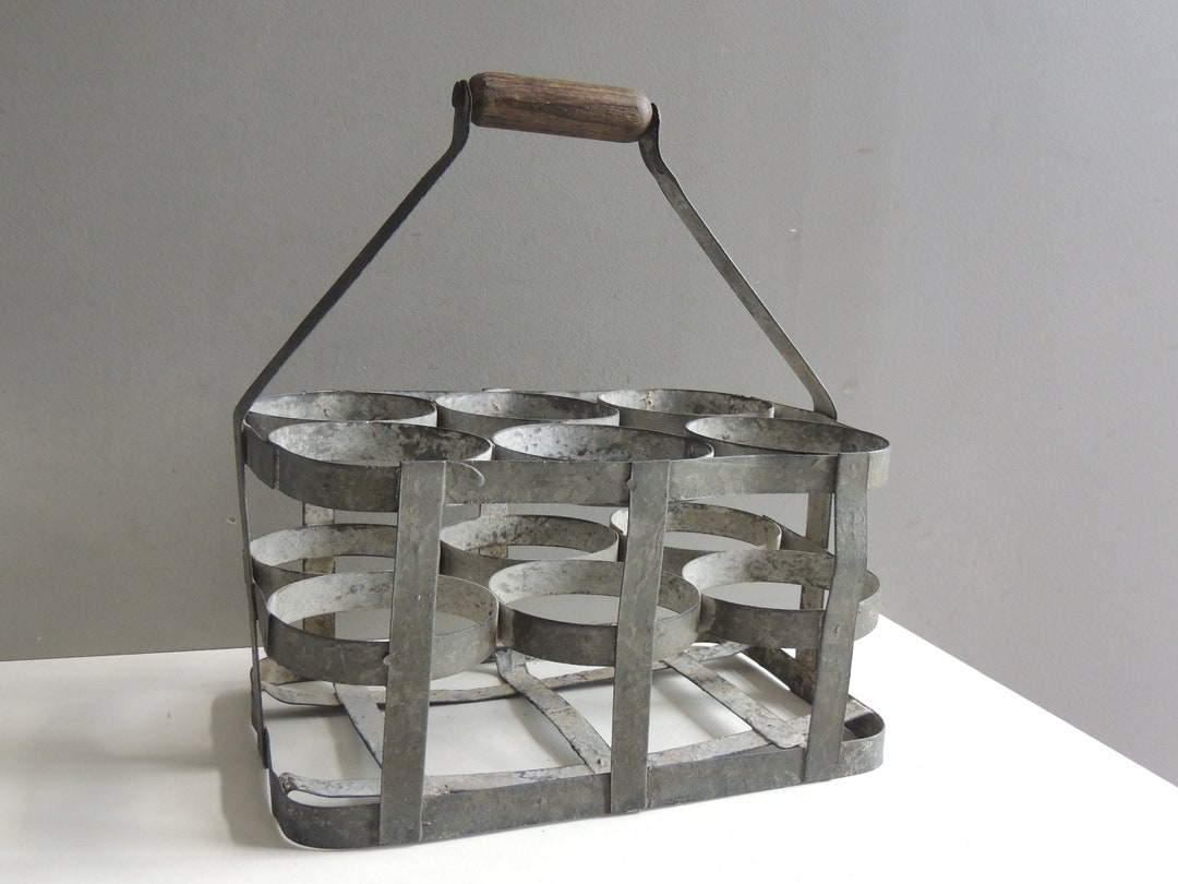 Antique French Wine Bottle Rack Carrier Basket Galvanized Etsy