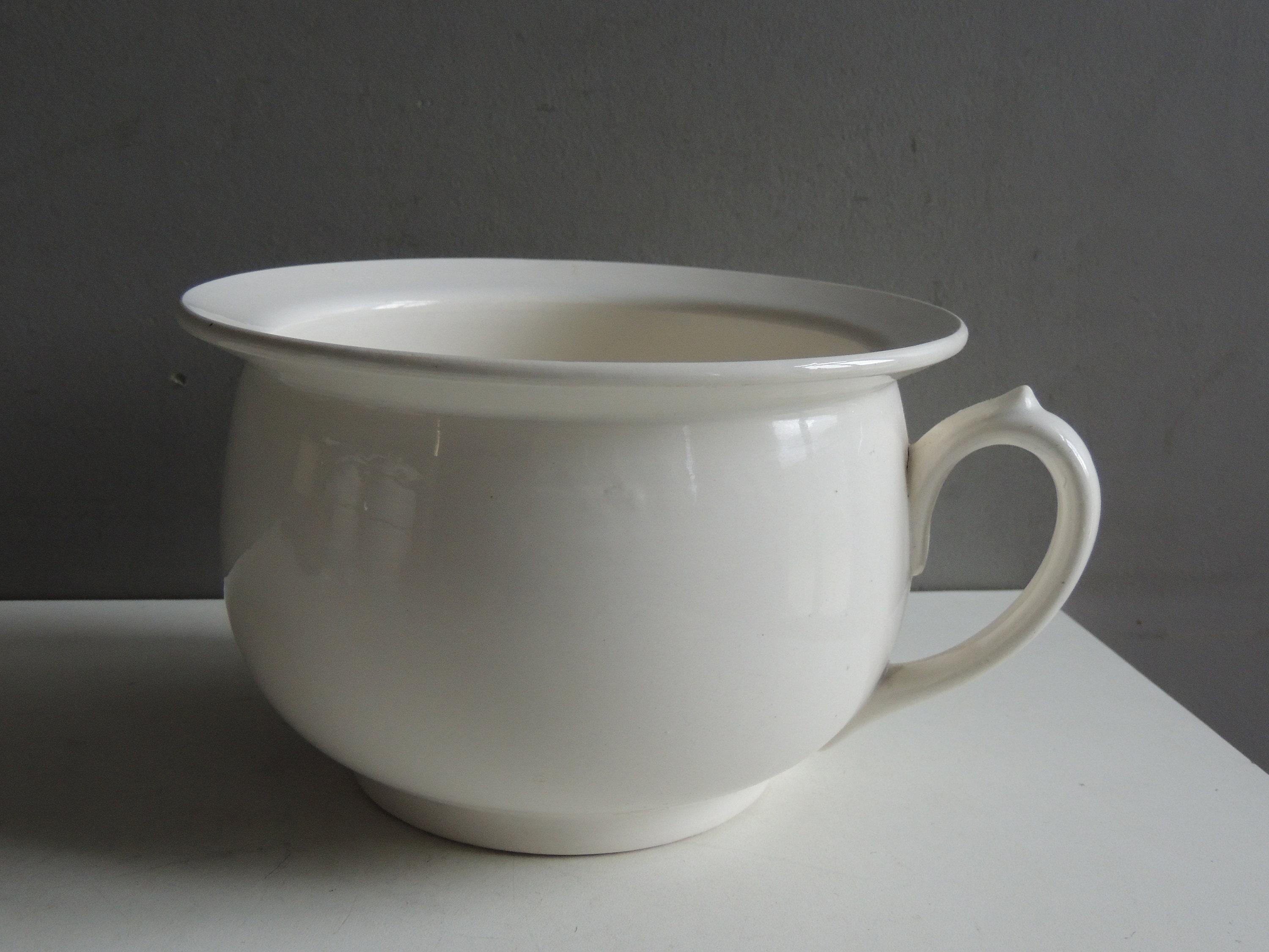 Pot de Chambre Vase Nuit en Céramique Faïence Blanche Digoin & Sarreguemines Shabby Chic