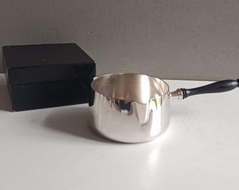Kleiner, versilberter Metalltopf mit Holzgriff / Hotel-/Restaurantqualität / Vintage-Küche