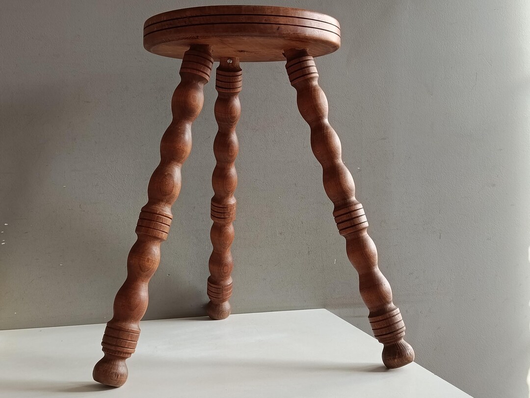 French Vintage Large Bobbin Turned Wood Stool Mid Century / Rustic ...