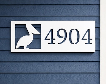Weatherproof Pelican Address Sign: Coastal House Numbers, Beach House Decor
