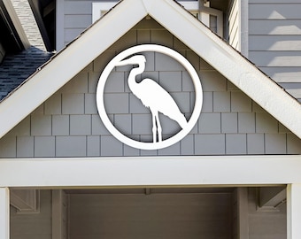 Weatherproof Heron Bird Wall Art: Outdoor Coastal Beach House River Home Decor