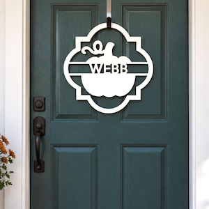 Personalized fall pumpkin door hanger with custom text