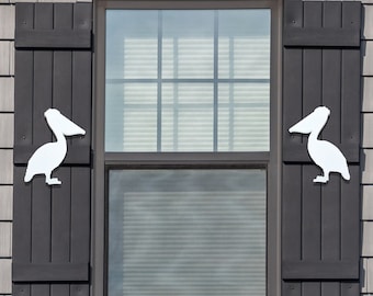 Pelican Shutter Embellishments (Set of 2): Weatherproof Coastal Bird Decor