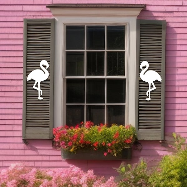 Flamingo Shutter Add-On Decoration Set, Weatherproof Shutter Embellishments, Exterior Coastal Beach House Decor, Tropical Bird Home Decor