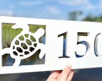 Sea Turtle Address Sign: Weatherproof Coastal House Numbers, Outdoor Beach House Decor
