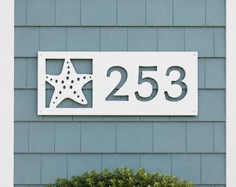 Starfish Address Sign: Weatherproof Coastal House Numbers - Nautical Beach House Outdoor Decor