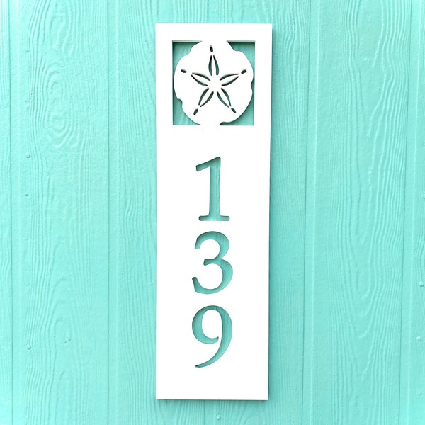 Sand Dollar Address Sign for Beach House, Vertical House Numbers, Weatherproof PVC Sign, Coastal Home Address Plaque, Exterior Home Decor