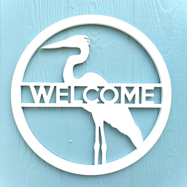 Weatherproof PVC Heron Front Door Hanger, Coastal Beach House Decor, Lake House Sign, River Life Home Decor, Blue Heron Welcome Sign