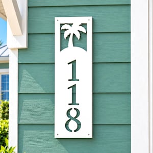 Weatherproof Palm Tree Address Sign: Tropical House Numbers - Coastal Beach Home Decor