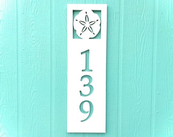 Sand Dollar Address Sign for Beach House, Vertical House Numbers, Weatherproof PVC Sign, Coastal Home Address Plaque, Exterior Home Decor