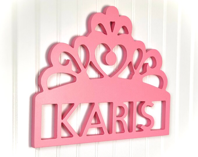 Princess Crown Name Sign, Girls Princess Decor, Kids Bedroom Door Hanger, Nursery Name Sign, Tiara Princess Crown, Gift Idea for Girls