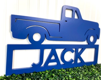 Vintage Pickup Truck Name Sign, Kids Bedroom Decor, Boys Nursery Name Sign, Antique Truck Sign, Collector Truck Decor