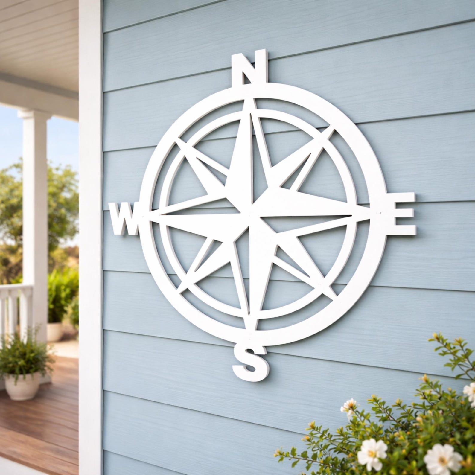 Weatherproof Nautical Compass Rose Wall Art: Outdoor Coastal Beach ...