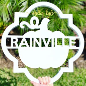 Personalized fall pumpkin door hanger with custom text