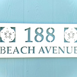 Sand Dollar Address Sign with Street Name: Coastal Beach House Numbers Plaque