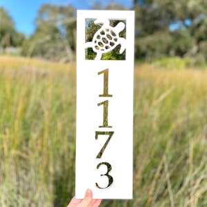 Weatherproof Sea Turtle Address Sign: Vertical Coastal House Numbers - Nautical Beach House Decor