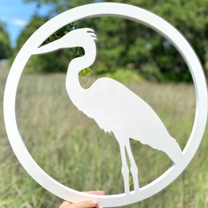 Great Blue Heron Door Hanger, Heron Bird Wreath for Front Door, Exterior Weatherproof Coastal Beach House Decor, Sea Bird Home Decor