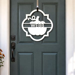 Personalized fall pumpkin door hanger with custom text