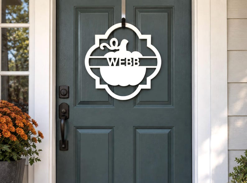 Personalized fall pumpkin door hanger with custom text