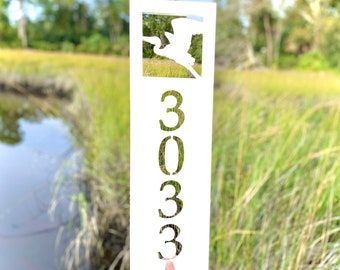 Vertical Heron Egret Address Sign, Coastal Beach House Address, Weatherproof House Numbers, Exterior Bird Home Decor, Housewarming Gift