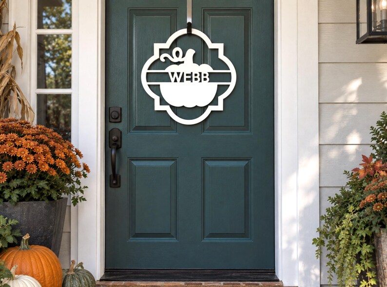 Personalized fall pumpkin door hanger with custom text
