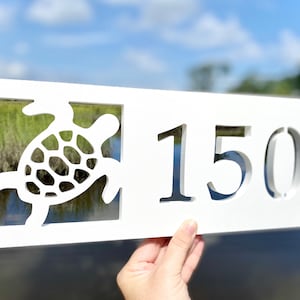 Sea Turtle Address Sign, Horizontal House Numbers, Coastal Beach House Exterior Decor, Outdoor Weatherproof Address Plaque, Florida Home