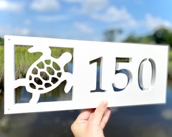 Sea Turtle Address Sign, Horizontal House Numbers, Coastal Beach House Exterior Decor, Outdoor Weatherproof Address Plaque, Florida Home