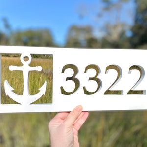 Horizontal Anchor Address Sign, Nautical Home Decor, Weatherproof House Numbers, Coastal Home Decor, Beach House Sign, Housewarming Gift