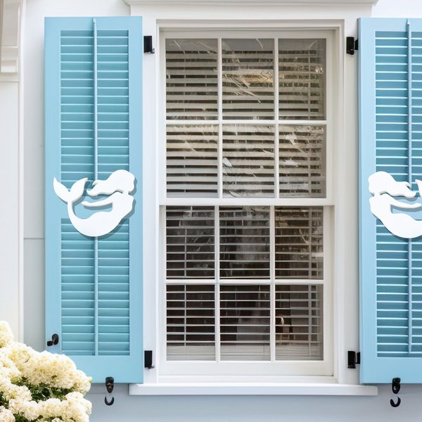 Mermaid Shutter Add-On Decorations Set, Weatherproof PVC Exterior House Decor, Beach House Decor, Coastal Home Shutter Embellishments