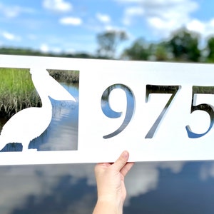 Horizontal Pelican Address Sign, Weatherproof House Numbers for Beach House, Coastal Home Decor, Housewarming Gift, Marsh Sea Bird Decor