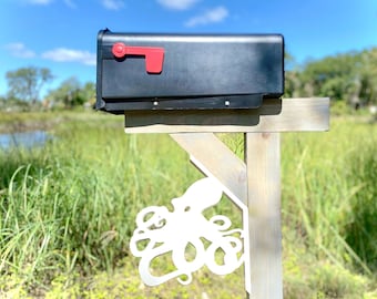 Octopus Mailbox Bracket: Weatherproof Coastal Beach House Outdoor Decor (For 45 Degree Post)