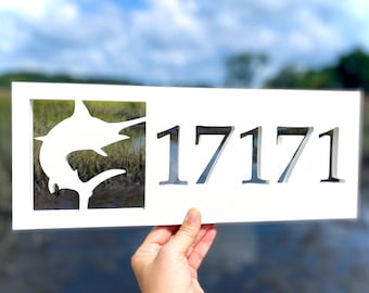 Marlin Fish Address Sign: Weatherproof Coastal House Numbers