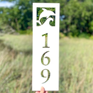 Vertical Dolphin Address Sign: Coastal House Numbers, Weatherproof PVC