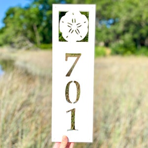 Sand Dollar Address Sign: Vertical Beach House Numbers, Weatherproof PVC