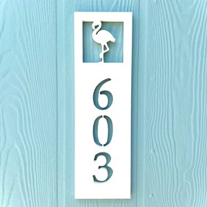 Vertical Flamingo Address Sign: Weatherproof Coastal Home Decor