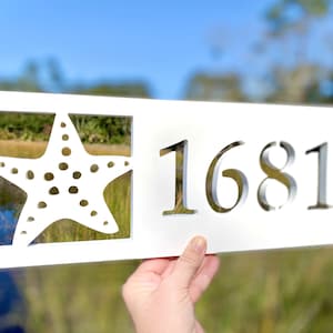 Horizontal Starfish Address Sign, Weatherproof House Numbers, Coastal Beach House Exterior Decor, Home Address Plaque, Housewarming Gift