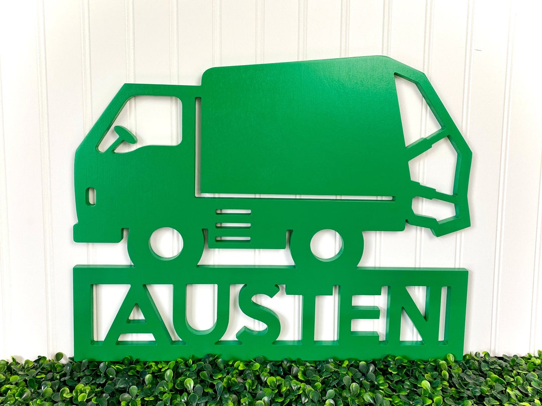 Garbage Truck Name Sign, Boys Trash Truck Room Decor, Kids Construction