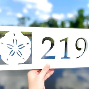 Weatherproof Sand Dollar Address Sign, Horizontal Beach House Numbers, Coastal Cottage Outdoor Decoration, Outdoor Beach Home Address Plaque