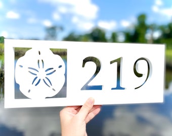 Sand Dollar Address Sign for House, Horizontal House Numbers, Coastal Beach House Exterior Decor, Outdoor Weatherproof PVC Address Plaque