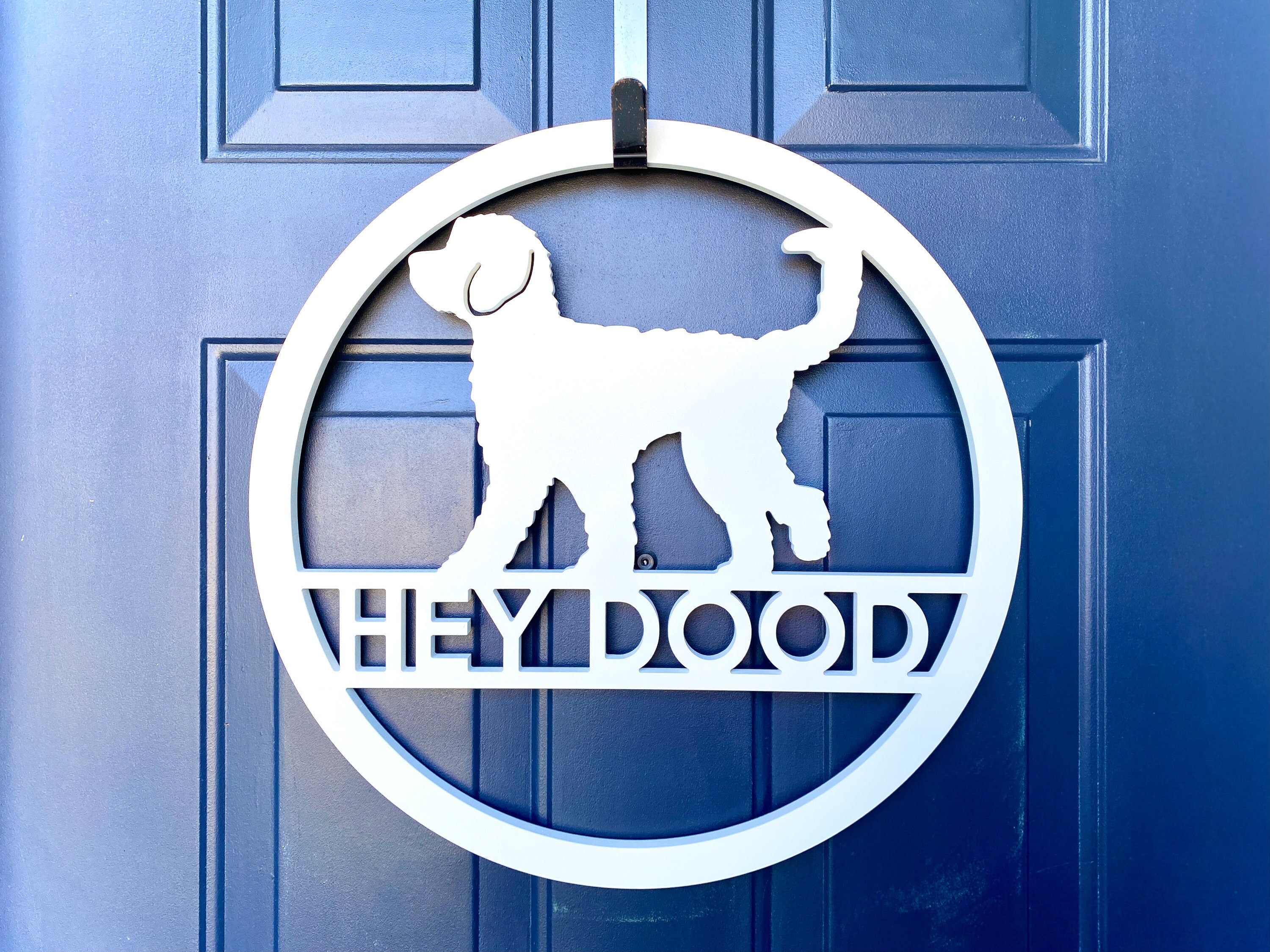 Doodle Dog Welcome Sign: Weatherproof Hey Dood Door Hanger